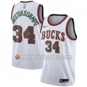 Maillot Basket Homme Milwaukee Bucks Giannis Antetokounm 34 Nike 2017-18 Hardwood Classics Blanc Swingman